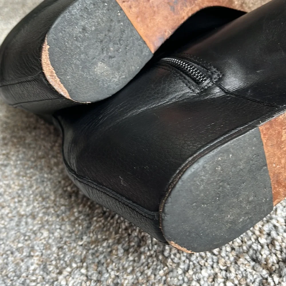 VINCE Michela size 9 black leather hidden wedge 2.5” heel 9.5” tall boots ITALY